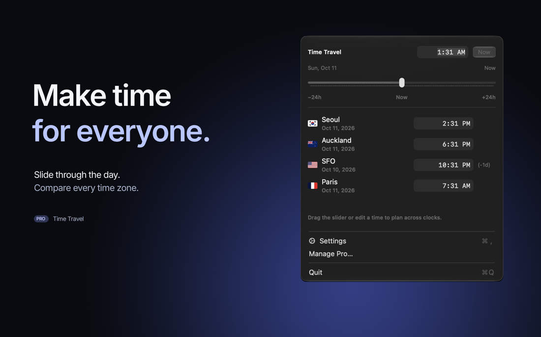 Approved MultiTime App Store artwork featuring the real Time Travel menu