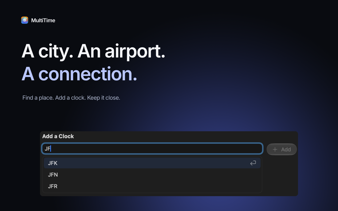 Approved MultiTime App Store artwork featuring actual airport-code search